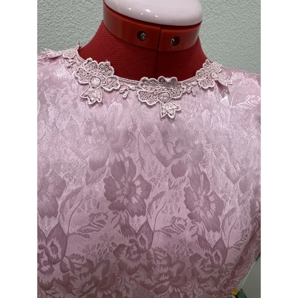 Vintage After Dark‎ Pink Floral Lace Bow Pleated Midi Dress Women's - Picture 4 of 8